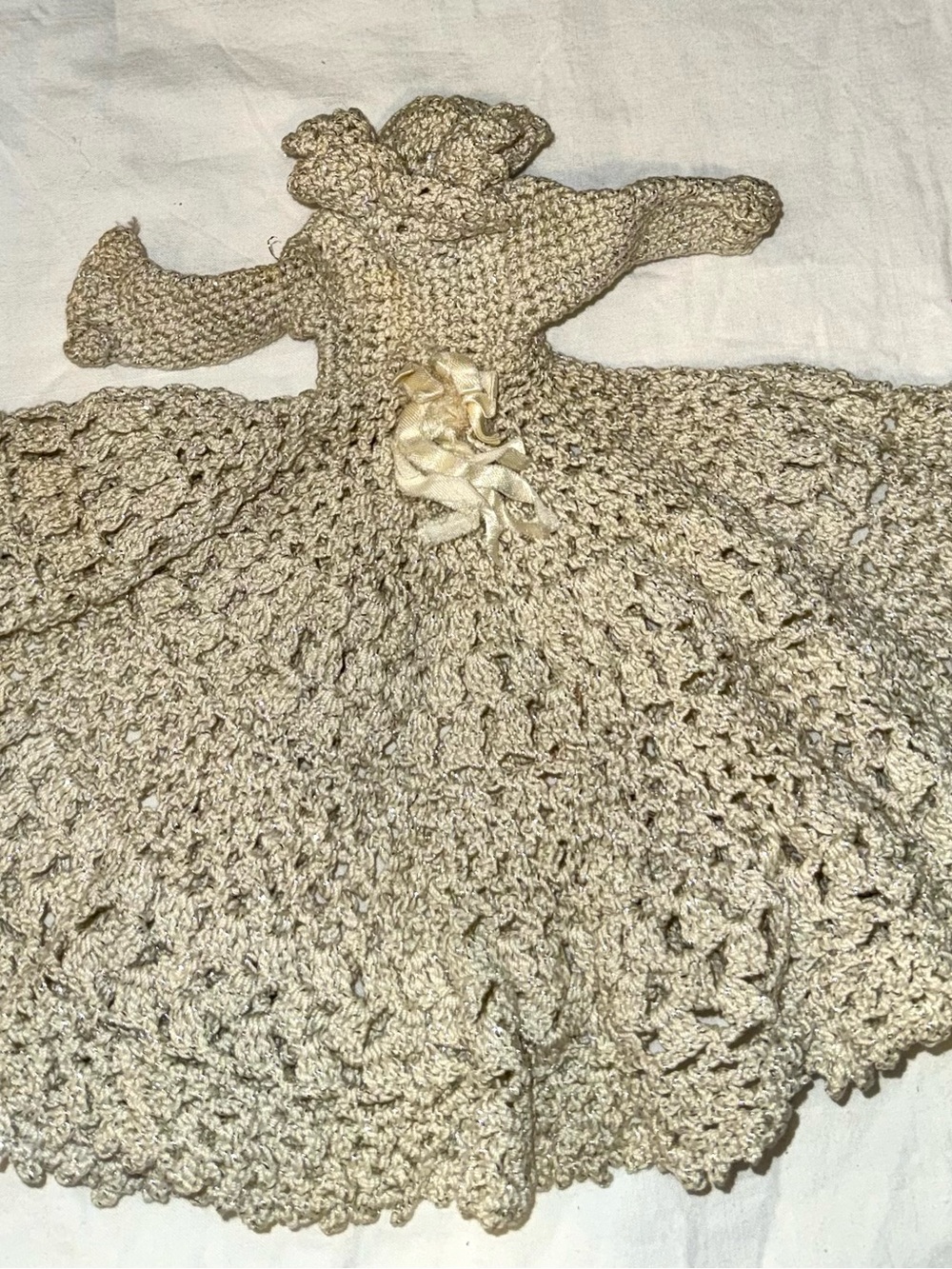 Vintage Handmade Crochet Barbie Size Dress